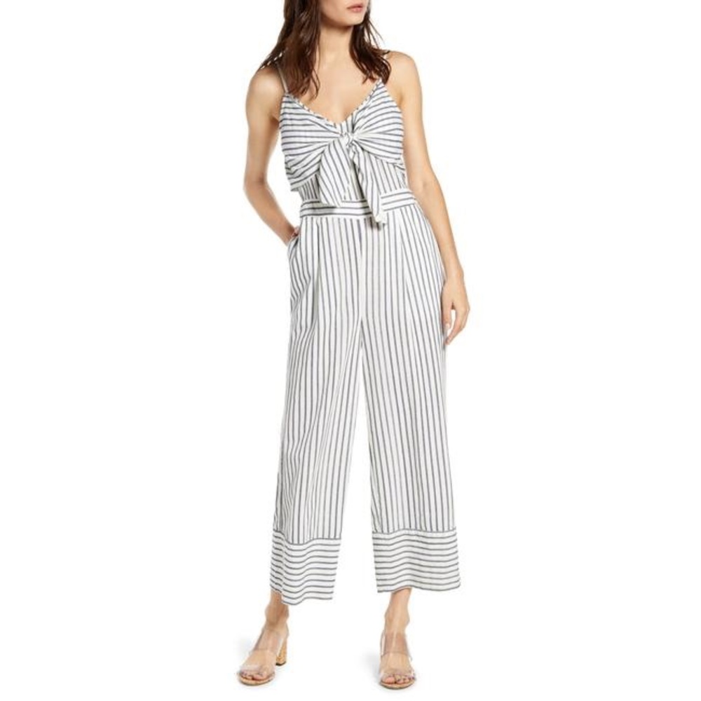 Vero Moda White Stripey Tie Front Wide Jumpsuit